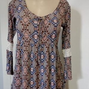 Elegant Long Sleeve Patterned Dress